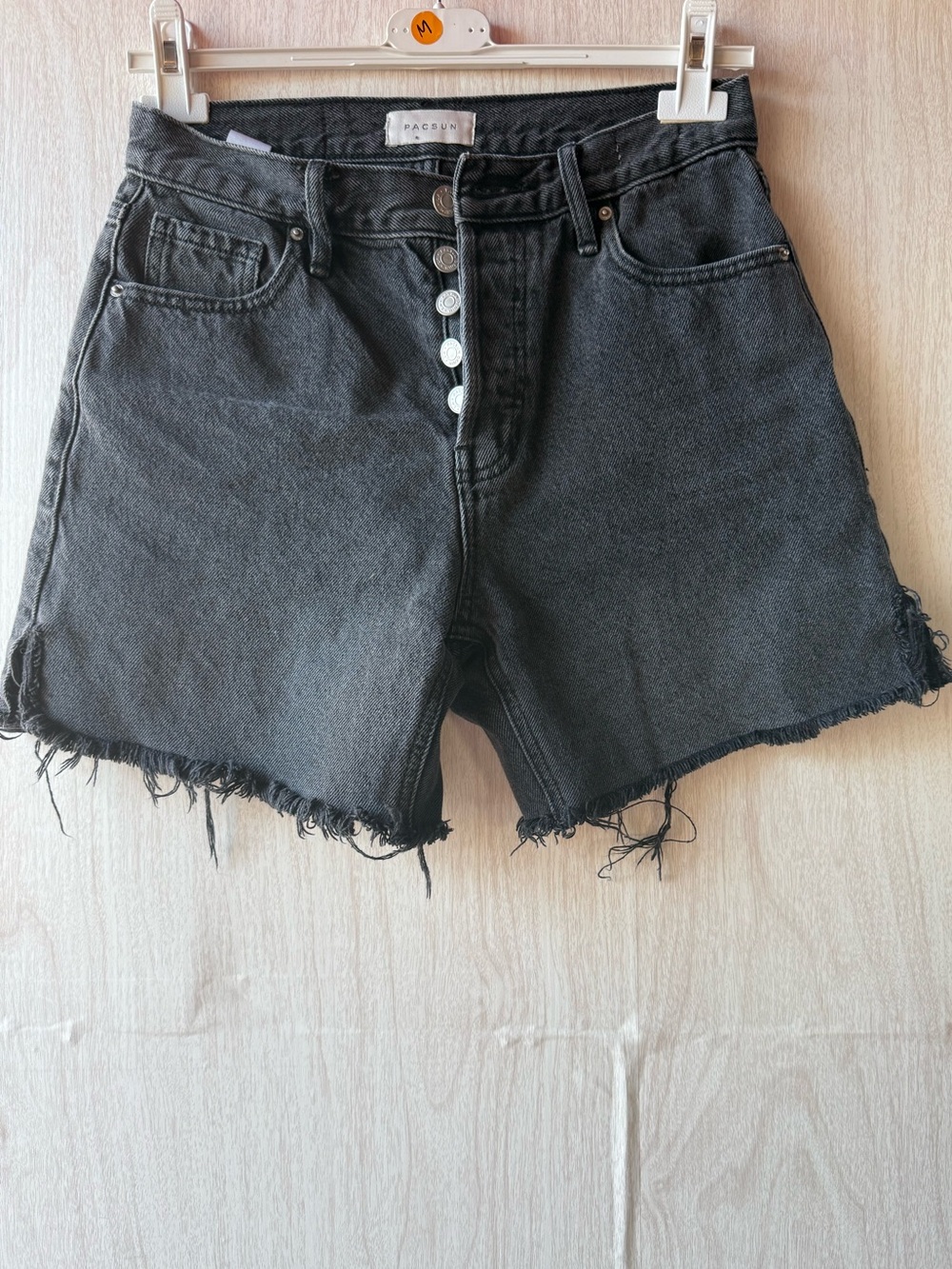 PacSun Charcoal High-Rise Button-Fly Denim Shorts
